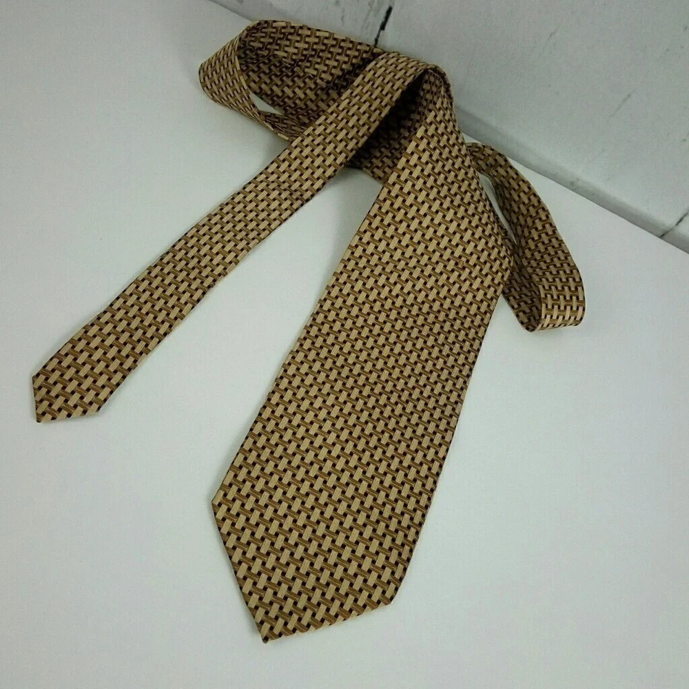 Dimoggio Gold Brown Black Geometric Silk Tie